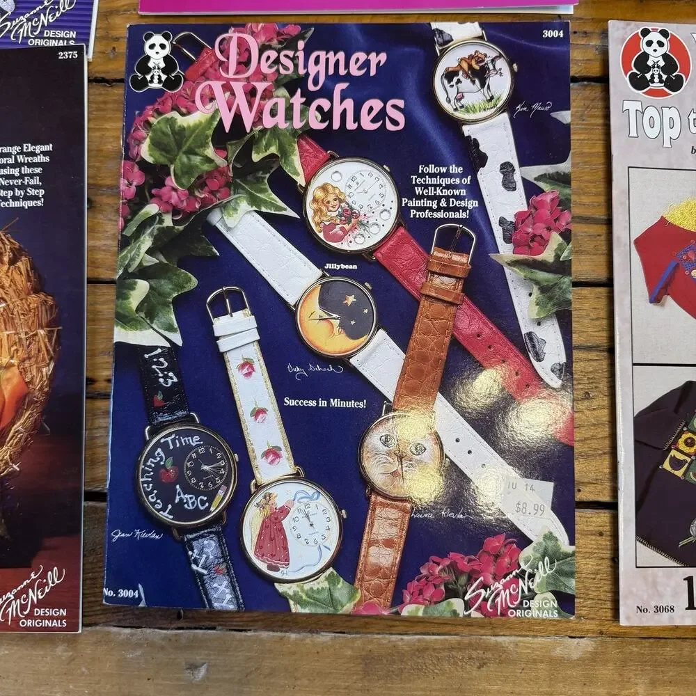 Vtg Craft Pattern Book Lot Plastic Canvas Folk Art Wreaths Yo Yo Sewing DIY